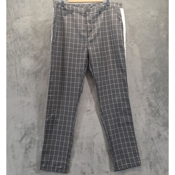 ASOS Pants Mens 40x33 XXL Gray Check Slim Fit Slacks Pockets Stipe on Side - Picture 1 of 7